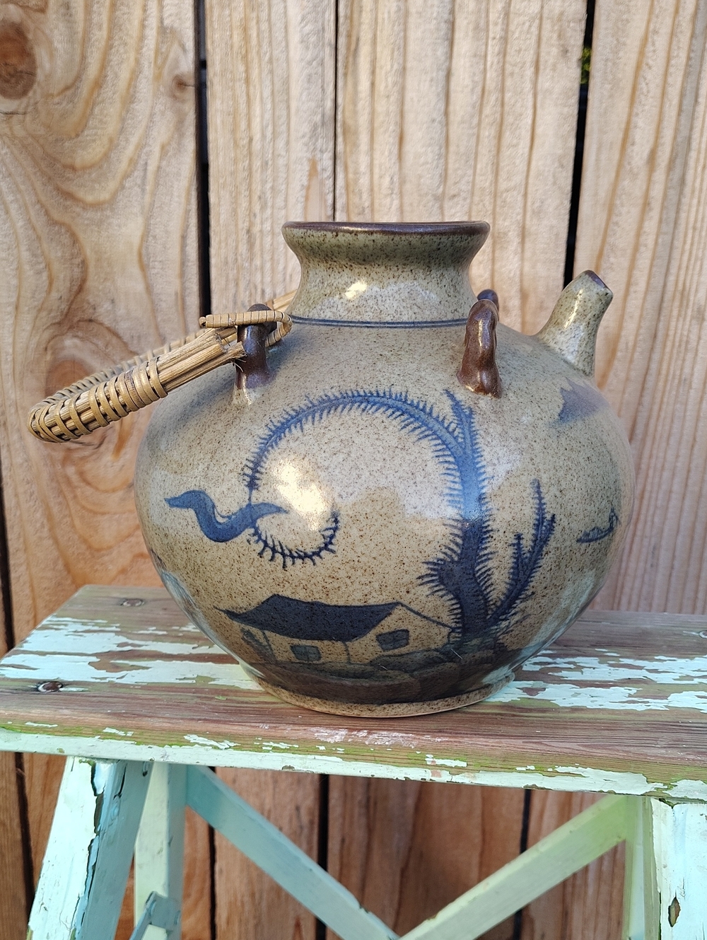 Handcrafted Vintage World Market Ceramic Tea Kettle Stoneware